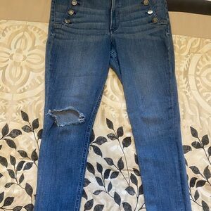 Express High Rise Distressed Blue Jeans